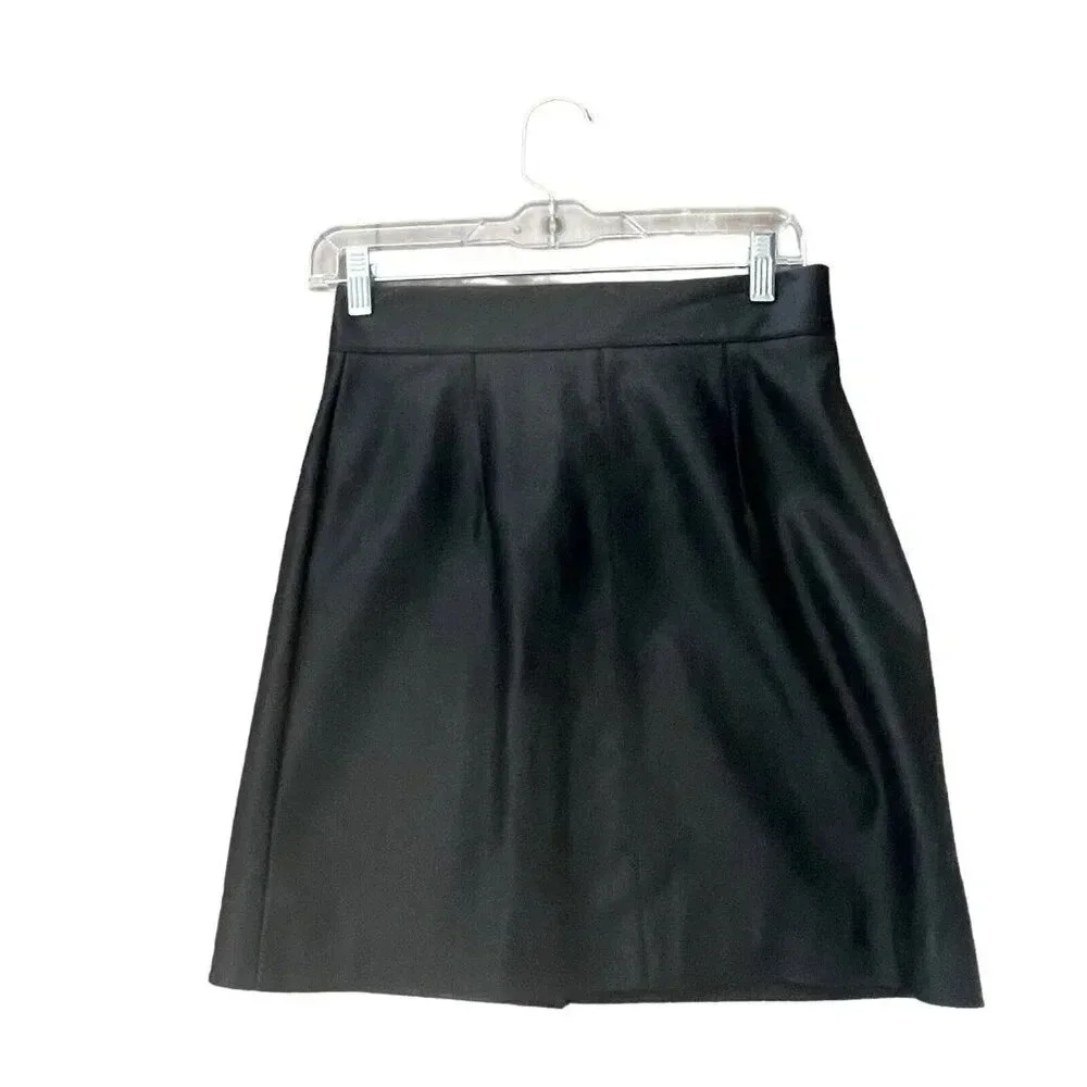 H&M Faux Leather Button Up Size 8 Black Mini Skirt Mid Rise